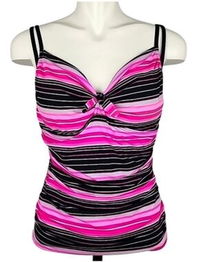 Baku Australia Women's Stripe Ruched Tankini Top Pink Black 11/12